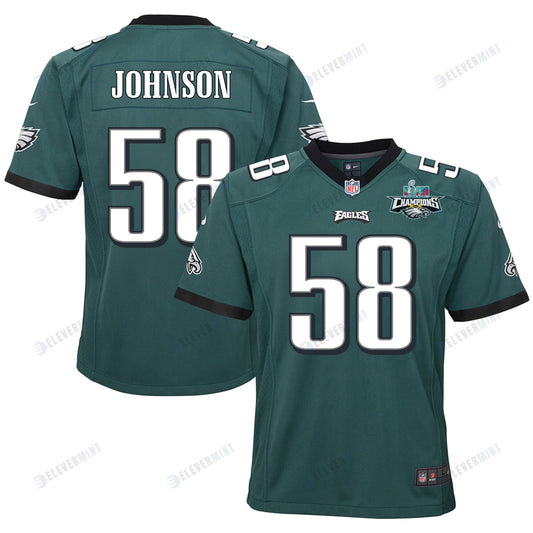 Kyron Johnson 58 Philadelphia Eagles Super Bowl LVII Champions 2 Stars 2 Stars Youth Game Jersey - Black