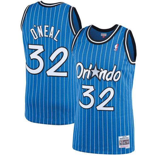 Men??s Shaquille O??Neal Orlando Magic 1994-95 Blue Swingman Replica Jersey By Mitchell & Ness