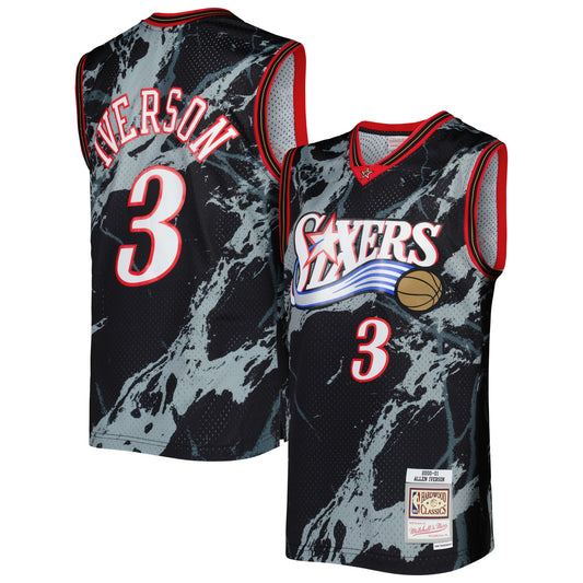 Allen Iverson Philadelphia 76ers Mitchell & Ness 2000/01 Hardwood Classics Marble Swingman Jersey - Black