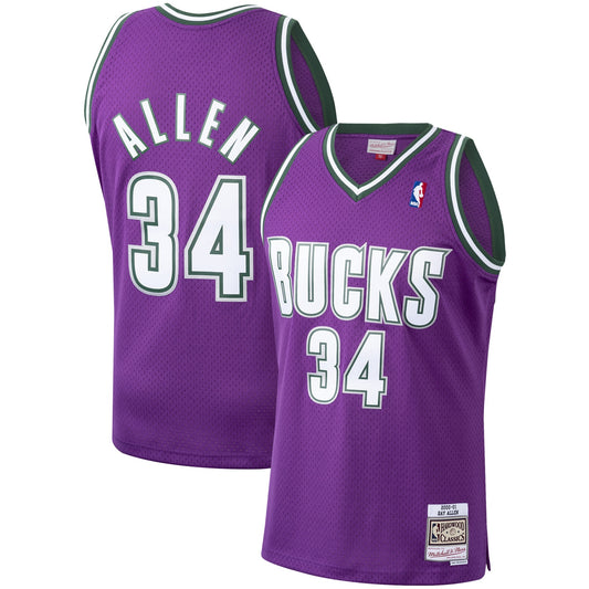 Ray Allen Milwaukee Bucks Mitchell & Ness Hardwood Classics Swingman Jersey - Purple