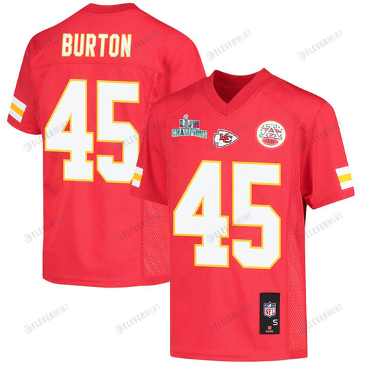 Michael Burton 45 Kansas City Chiefs Super Bowl LVII Champions Youth Game Jersey - Red