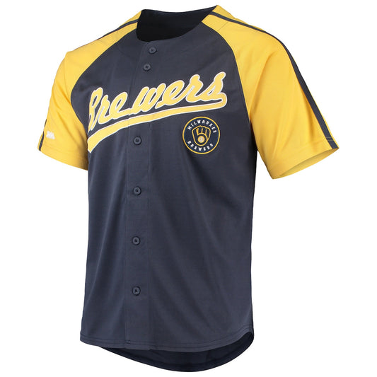 Men's  Stitches Brewers Button-Down Raglan Replica Jersey - Navy