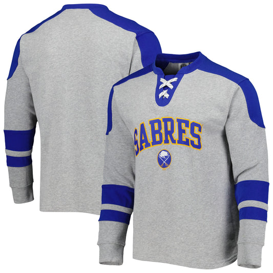 Men's Heather Gray Buffalo Sabres Classic Fit Lace-Up Pullover Sweatshirt