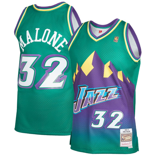 Men's Mitchell & Ness Karl Malone Green Utah Jazz 1996-97 Hardwood Classics Reload 2.0 Swingman Jersey