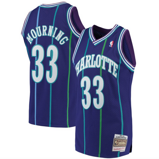 Men??s Alonzo Mourning Charlotte Hornets 1994-95 Purple Swingman Replica Jersey By Mitchell & Ness