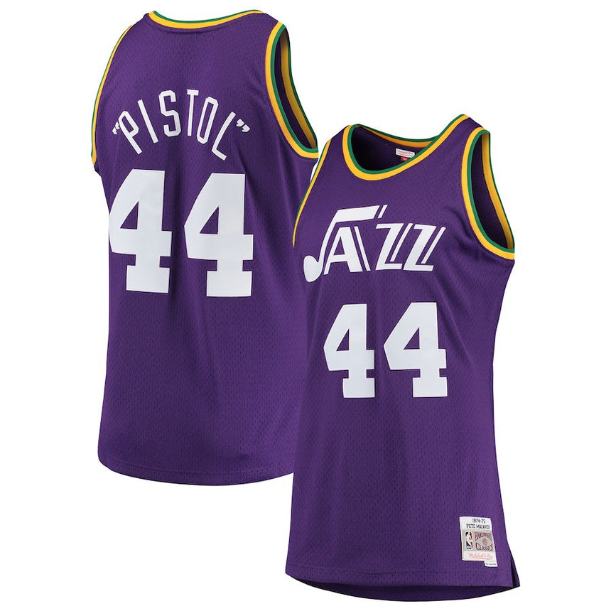 Men's New Orleans Jazz Pistol Pete Maravich Mitchell & Ness Purple Swingman Jersey