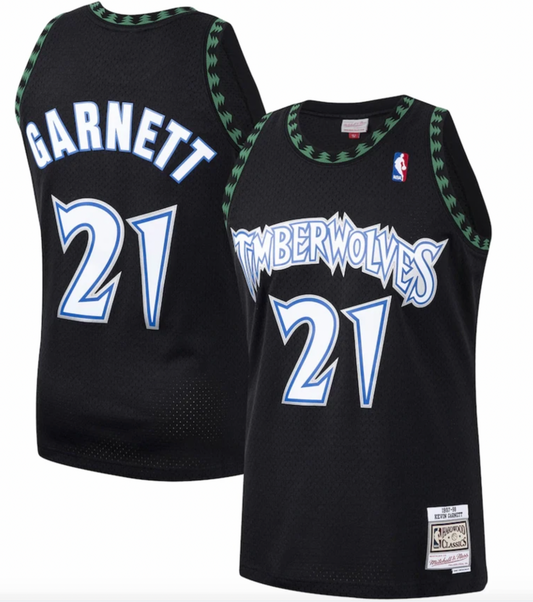 Men's Minnesota Timberwolves Kevin Garnett Mitchell & Ness Black 1997-98 Hardwood Classics Swingman Player Jersey