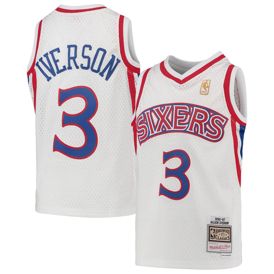 Allen Iverson Philadelphia 76ers Mitchell & Ness Youth 1996-97 Hardwood Classics Swingman Throwback Jersey - White