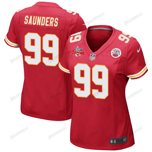 Khalen Saunders 99 Kansas City Chiefs Super Bowl LVII Champions 3 Stars Women Game Jersey - Red