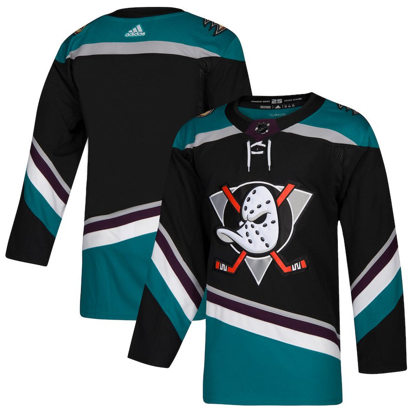 Men's Anaheim Ducks adidas Black/Teal Alternate Authentic Blank Jersey