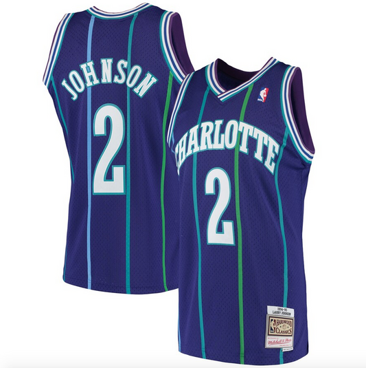 Men??s Larry Johnson Charlotte Hornets 1994-95 Purple Swingman Replica Jersey By Mitchell & Ness