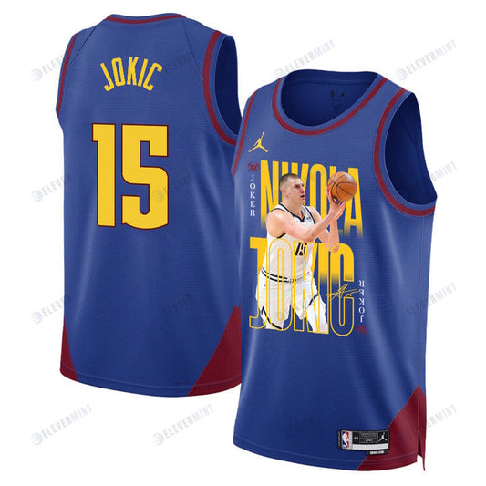 Nikola Jokic 15 Denver Nuggets Joker's Gold 2023 NBA Champions Swingman Jersey - Blue