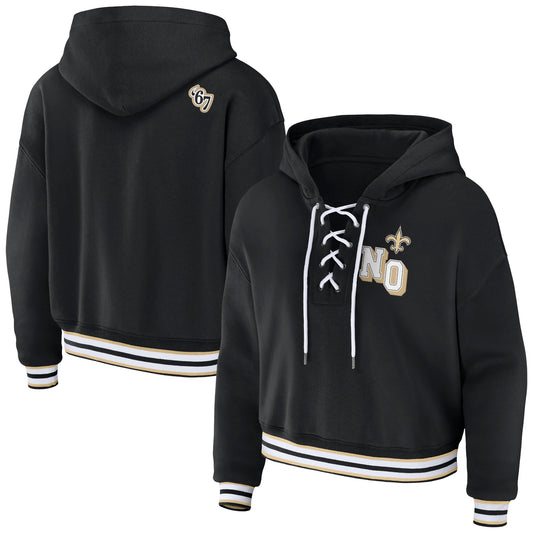 New Orleans Saints WEAR by Erin Andrews Women's Lace-Up Pullover Hoodie - Black