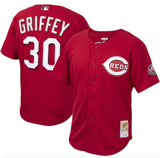 Men??s Cincinnati Reds Ken Griffey Jr. Mitchell & Ness Red Cooperstown Collection Batting Practice Jersey