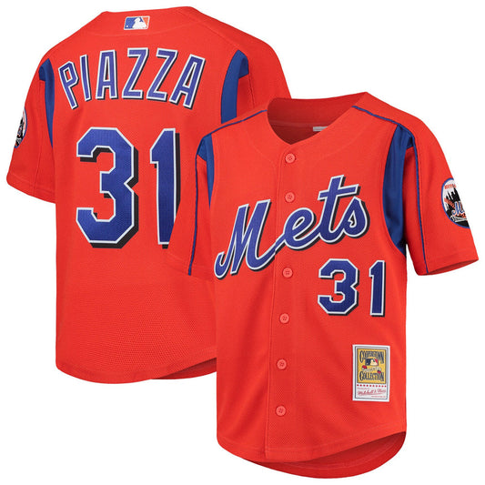 Men's Mike Piazza New York Mets Mitchell & Ness Cooperstown Collection Mesh Batting Practice Jersey - Orange