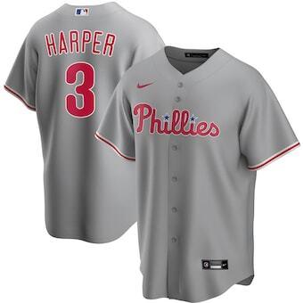 Mens Philadelphia Phillies Bryce Harper Cool Base Replica Jersey Grey