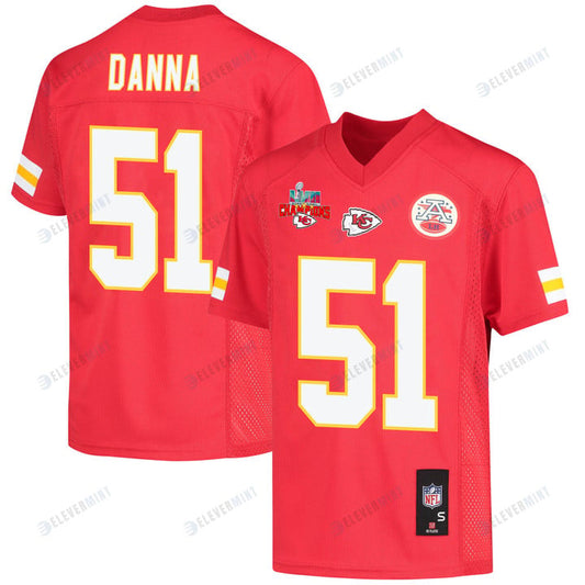 Mike Danna 51 Kansas City Chiefs Super Bowl LVII Champions 3 Stars Youth Game Jersey - Red