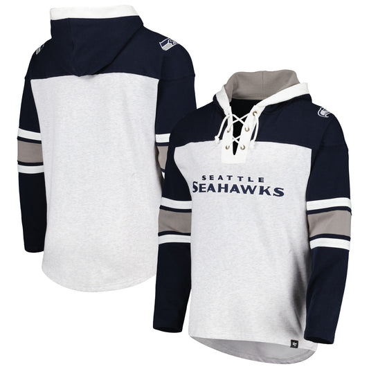 Seattle Seahawks '47 Gridiron Lace-Up Pullover Hoodie - Heather Gray