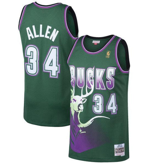 Men's Milwaukee Bucks Ray Allen Mitchell & Ness Kelly Green 1996-97 Hardwood Classics Swingman Jersey