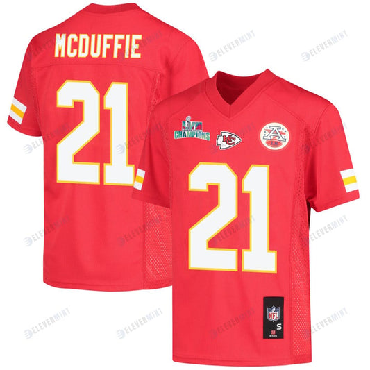 Trent McDuffie 21 Kansas City Chiefs Super Bowl LVII Champions Youth Game Jersey - Red