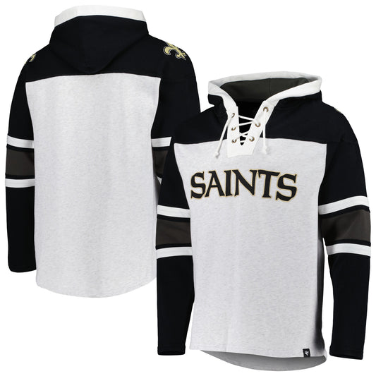 New Orleans Saints '47 Gridiron Lace-Up Pullover Hoodie - Heather Gray