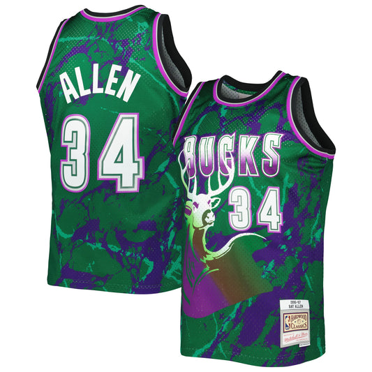 Ray Allen Milwaukee Bucks Mitchell & Ness 1996/97 Hardwood Classics Marble Swingman Jersey - Green