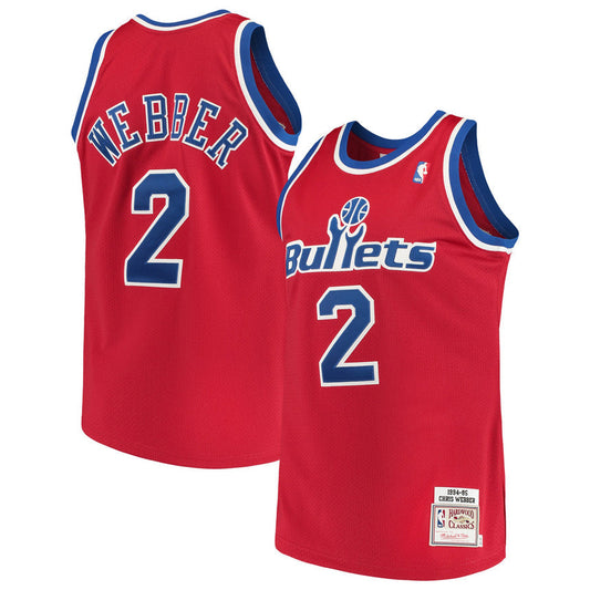 Men's Washington Bullets Chris Webber Mitchell & Ness Red Road 1994/95 Hardwood Classics Swingman Replica Jersey