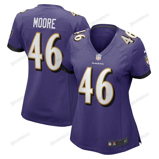 Nick Moore 46 Baltimore Ravens Women's Game Player Jersey - Purple