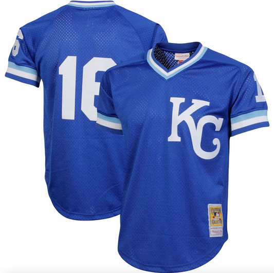 Men??s Mitchell & Ness Authentic Replica Bo Jackson Kansas City Royals 1989 Blue Mesh Batting Practice Jersey