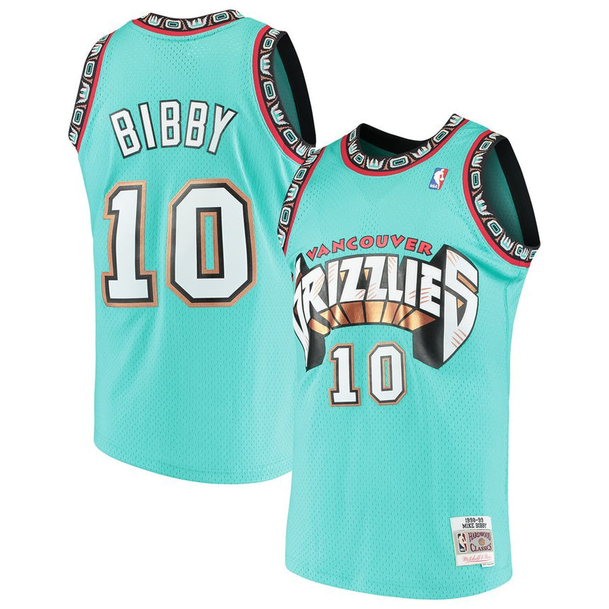 Men's Vancouver Grizzlies Mike Bibby Mitchell & Ness Teal Hardwood Classics Swingman Jersey