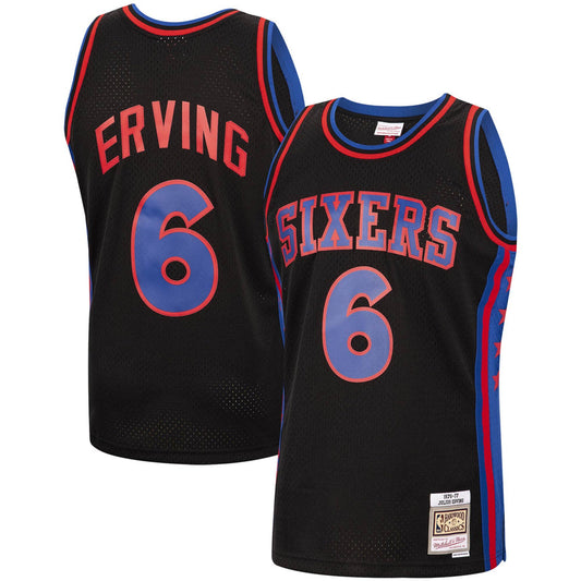 Men's Mitchell & Ness Julius Erving Black Philadelphia 76ers 1976-77 Hardwood Classics Reload Swingman Jersey