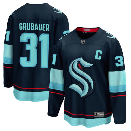 Philipp Grubauer Seattle Kraken Fanatics Branded Home Breakaway Jersey - Navy