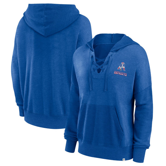 New England Patriots Fanatics Branded Women's Heritage Snow Wash French Terry Lace-UpPullover Hoodie - Royal