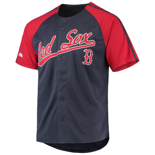 Men's  Stitches Red Sox Button-Down Raglan Replica Jersey - Navy