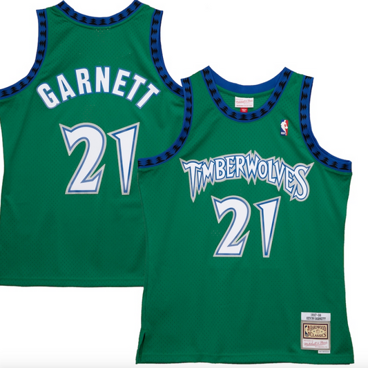 Men's Minnesota Timberwolves Kevin Garnett Mitchell & Ness Green 1997-98 Hardwood Classics Reload 2.0 Swingman Jersey