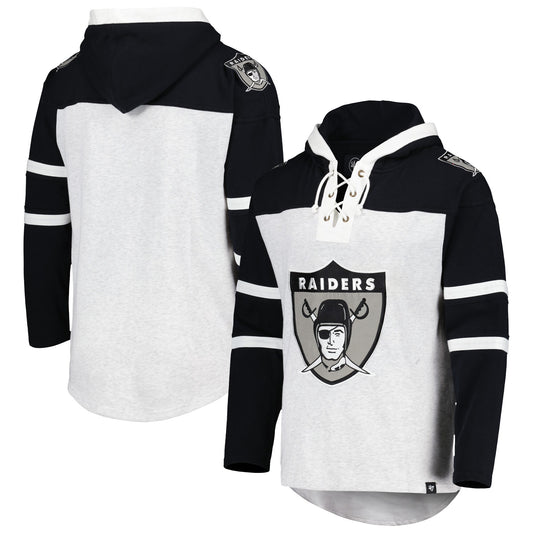 Las Vegas Raiders '47 Historic Logo Gridiron Lace-Up Pullover Hoodie - Heather Gray