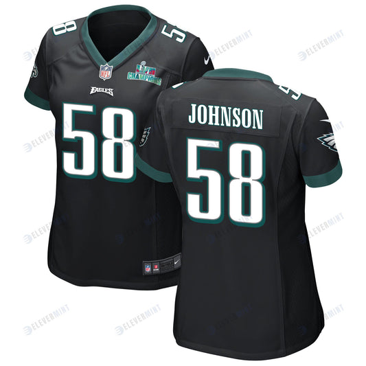 Kyron Johnson 58 Philadelphia Eagles Super Bowl LVII Champions Women Game Jersey - Black