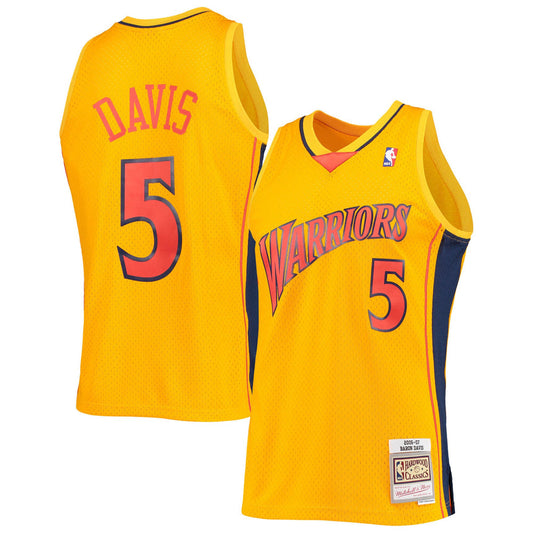 Men's Golden State Warriors Baron Davis Mitchell & Ness Gold Hardwood Classics Reload 2.0 Swingman Jersey