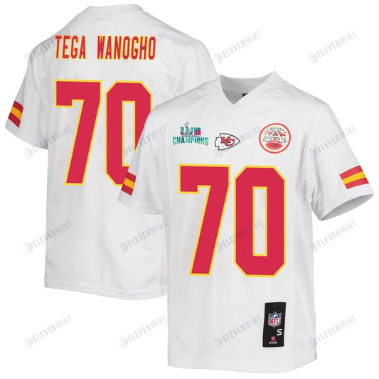 Prince Tega Wanogho 70 Kansas City Chiefs Super Bowl LVII Champions Youth Game Jersey - White