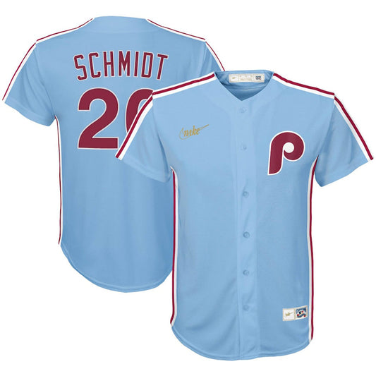 Youth Philadelphia Phillies Mike Schmidt Road Cooperstown Collection Player Jersey - Light Blue