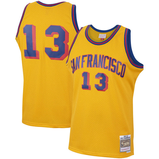 Men's Mitchell & Ness Wilt Chamberlain San Francisco Warriors Gold 1962-63 Hardwood Classics Swingman Jersey