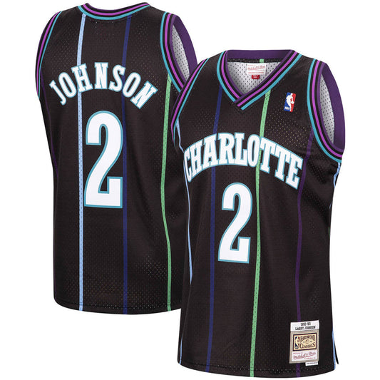 Men's Charlotte Hornets Larry Johnson Mitchell & Ness 1992-93 Hardwood Classics Reload 2.0 Swingman Jersey-Black