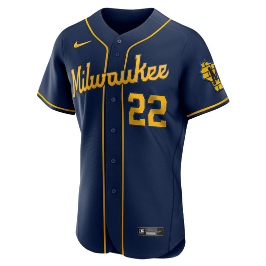 Men's Christian Yelich Nike Brewers Home Authentic Jersey - Navy