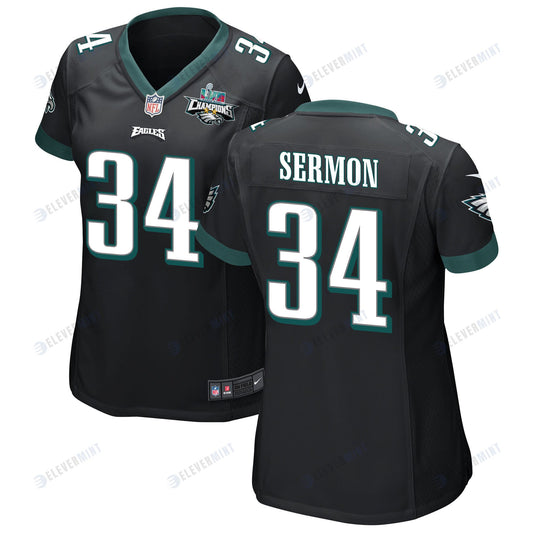 Trey Sermon 34 Philadelphia Eagles Super Bowl LVII Champions 2 Stars Women Game Jersey - Black