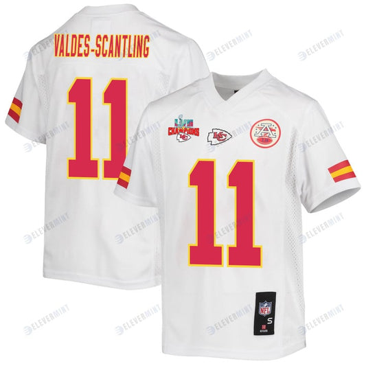 Marquez Valdes-Scantling 11 Kansas City Chiefs Super Bowl LVII Champions 3 Stars Youth Game Jersey - White