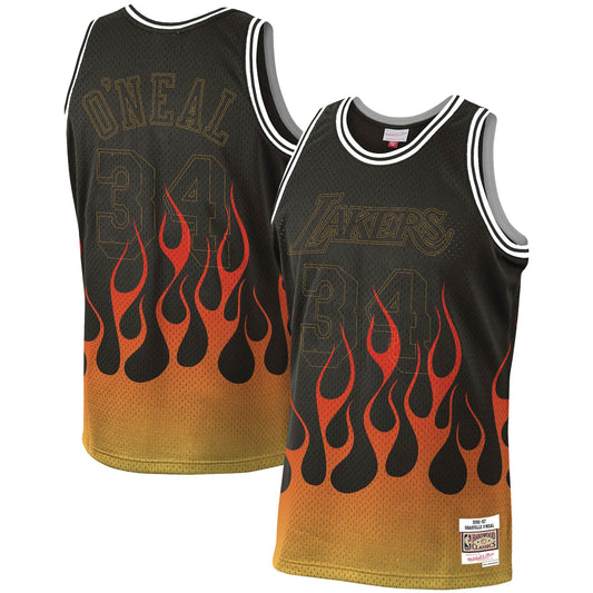 Shaquille O'Neal Los Angeles Lakers Mitchell & Ness 1996-97 Hardwood Classics Flames Swingman Jersey - Black