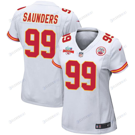 Khalen Saunders 99 Kansas City Chiefs Super Bowl LVII Champions 3 Stars Women Game Jersey - White