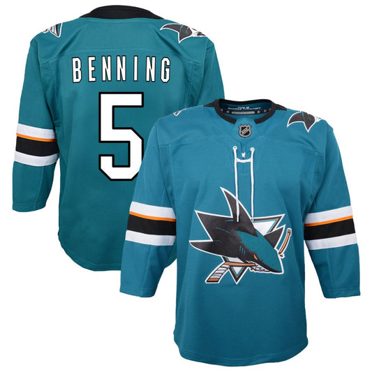 Matt Benning San Jose Sharks Youth 2019/20 Home Premier Jersey - Teal