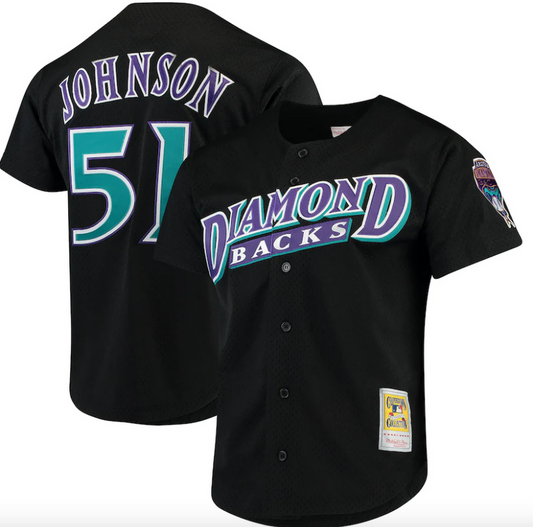 Men??s Arizona Diamondbacks Randy Johnson Mitchell & Ness Black Cooperstown Collection Batting Practice Jersey