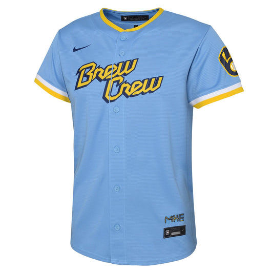 Youth Christian Yelich Nike Brewers 2022 City Connect Replica Jersey - Light Blue